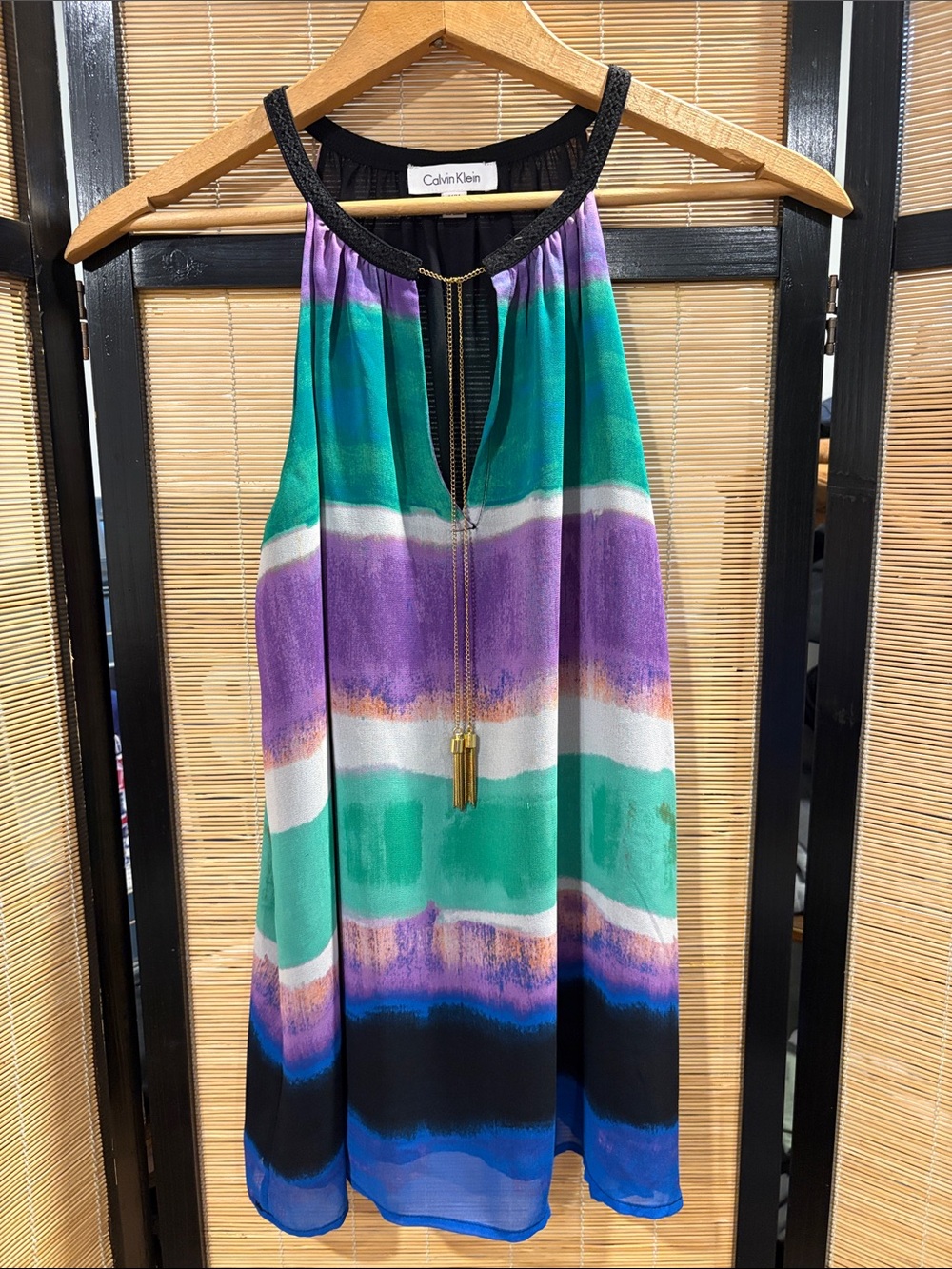Calvin Klein Green Purple Blue Stripe Halter